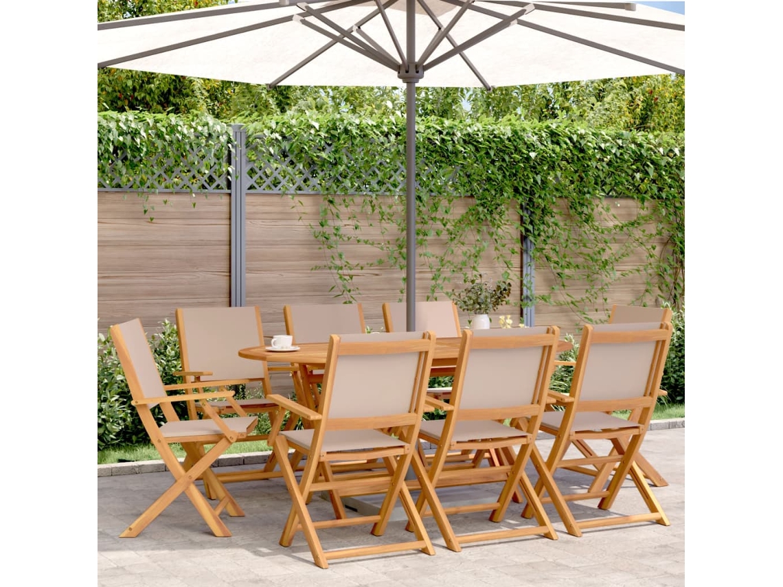 Cadeiras Jardim Dobráveis 8pcs Tecido/madeira Cinza Acastanhado Dkd Home Decor