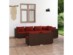 Vidaxl 7 Pcs Conjunto Lounge Jardim C/ Almofadões Vime Pe Castanho