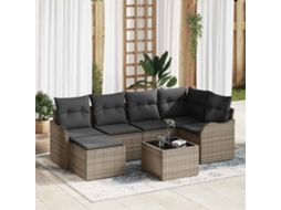 Vidaxl Conjunto De Sofá De Jardim 7 Unid. Cinzeto Vime Pe