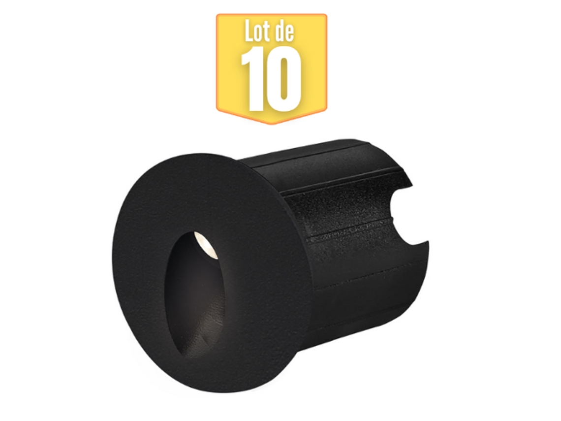 Conjunto de 10 Mini Mini Paredes Led Vector B Redondo Preto 2W 3000K Ip65 BRAYTRON