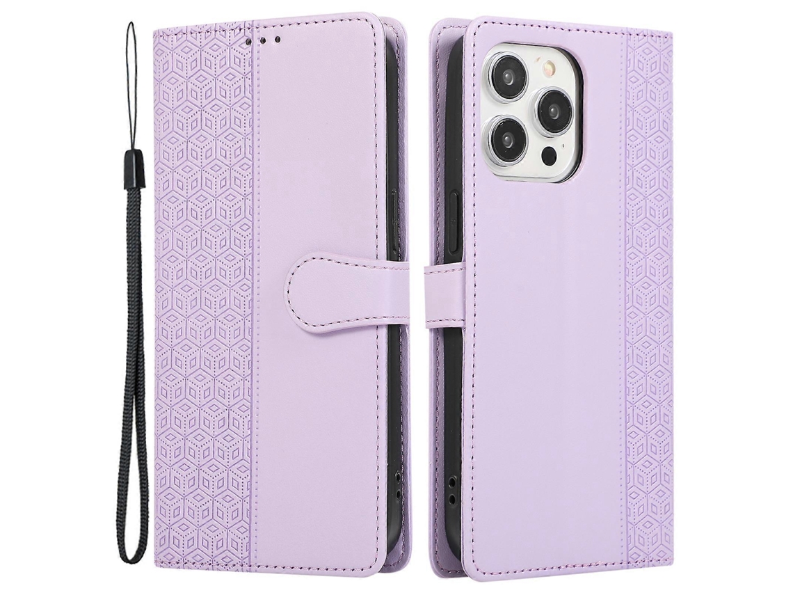 Capa Splicing Imprinted Rhombus Phone Wallet Para Iphone 15 Pro Max Veanxin Pele