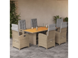 Vidaxl 7 Pcs Conjunto De Jantar P/ Jardim Com Almofadões Vime Pe Bege