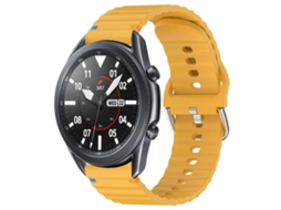Bracelete Para Samsung Galaxy Watch 3 (45mm) - Silicone Com Grãos Ondeado Costurado (22mm) - Amarelo