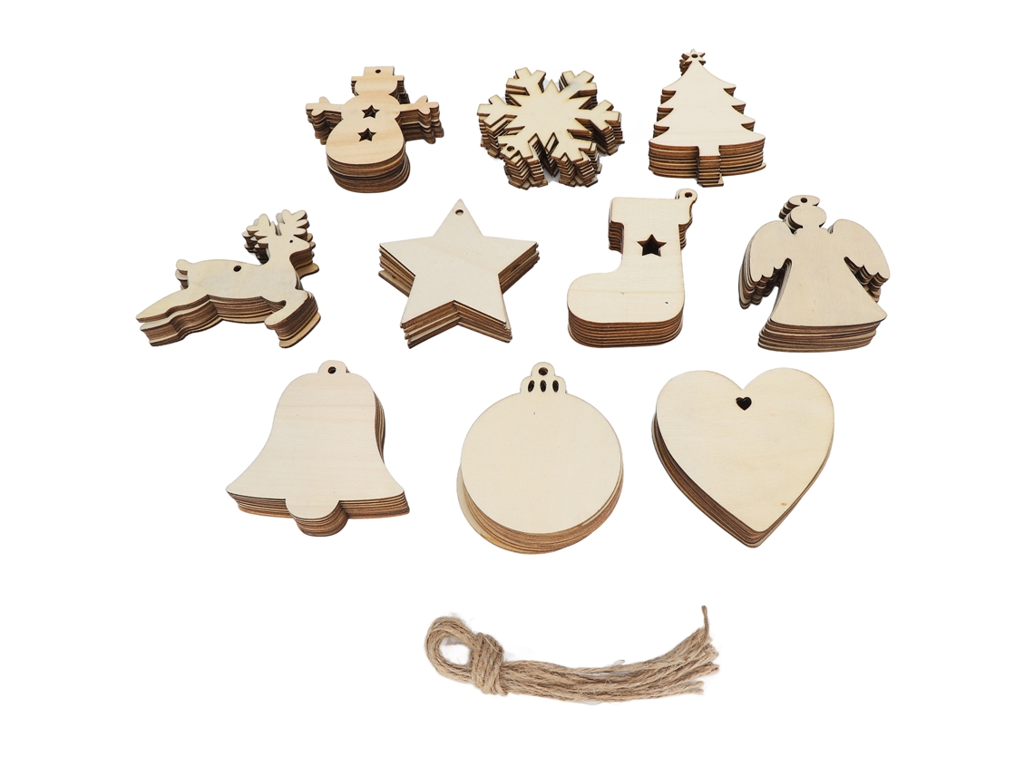 Conjunto Ornamentos Madeira Natal Cordões MARCA