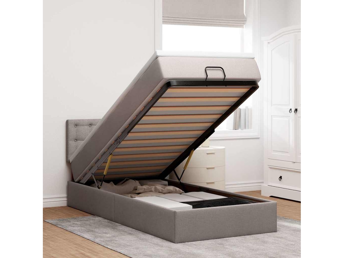 Estrutura De Cama Otomana Com Colchão Tecido Cinzento 90x190cm