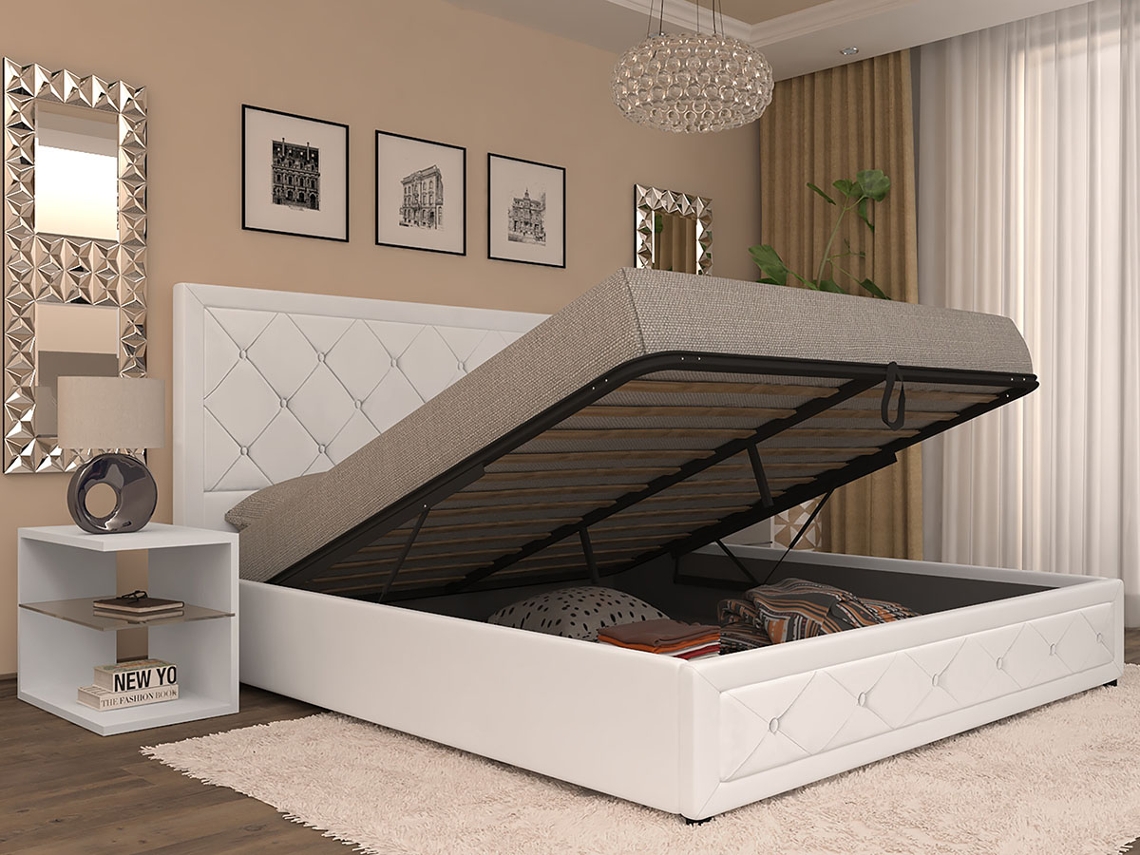 Cama de Casal Roman, Estrado Elevatório (Branco)(190x140 cm) 