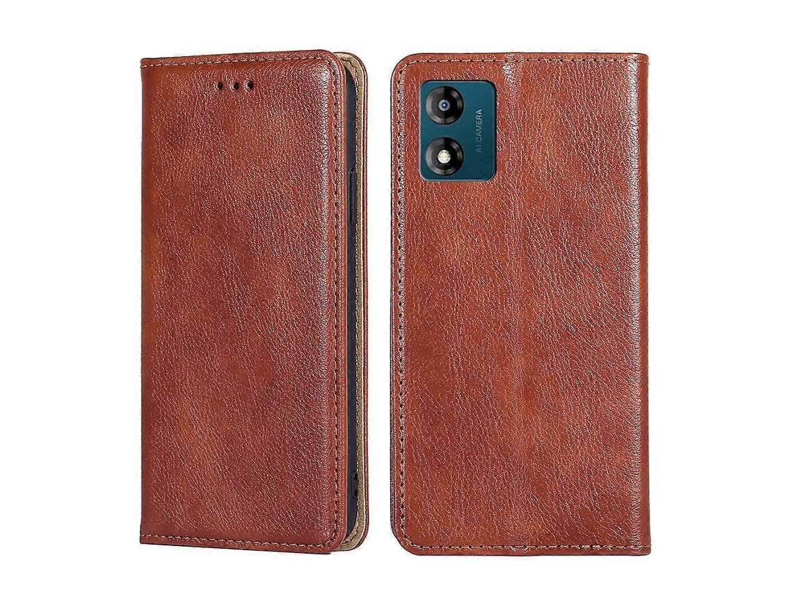 Capa De Couro Magnético Para Motorola Moto E13 4g Com Acabamento Brilhante E Cor Sólida.