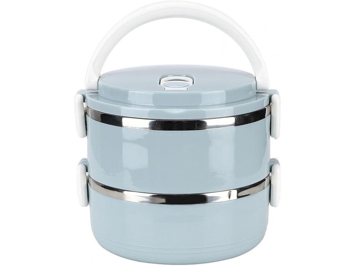 Bandeja térmica em aço inoxidável 2026, 1400ml, portátil, empilhável, hermética, 2 camadas, azul, ideal para escola e trabalho.