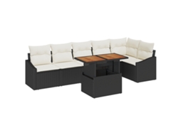 Conjunto 7 Conjunto De Jantar Para Jardim Vidaxl Preto Vime Pe (100 X 55 X 73 Cm)