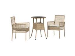 Conjunto 3 Móveis Para Exterior Vidaxl Bege Vime Pe (60 X 60 X 75 Cm)
