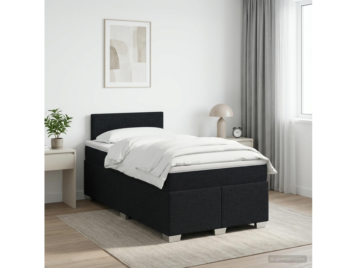 Vidaxl Cama Box Spring Com Colchão Preto 120 X 190 Cm Tecido