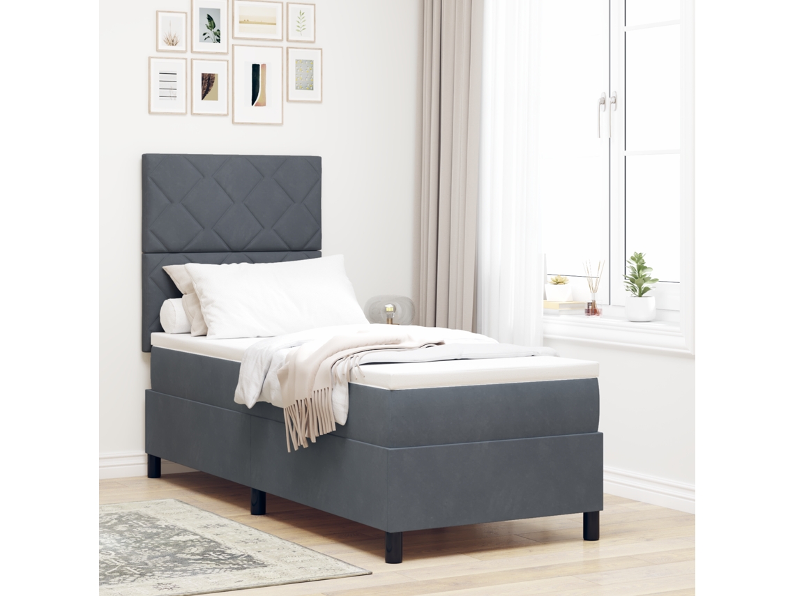 Cama Box Com Colchão Cinza Escuro 80x200 Cm Veludo