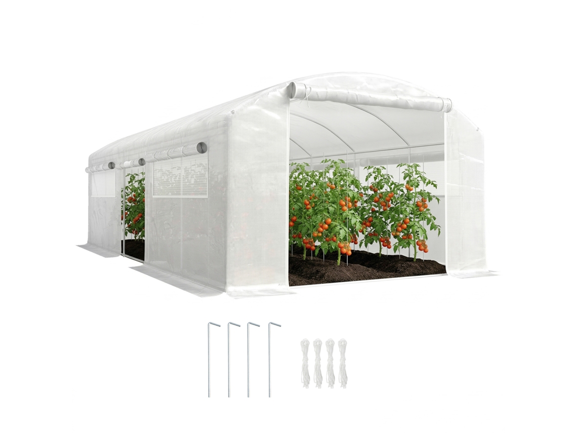 Estufa Túnel 6x3x2m 3 Portas 6 Janelas Rede Aço Galvanizado Branco