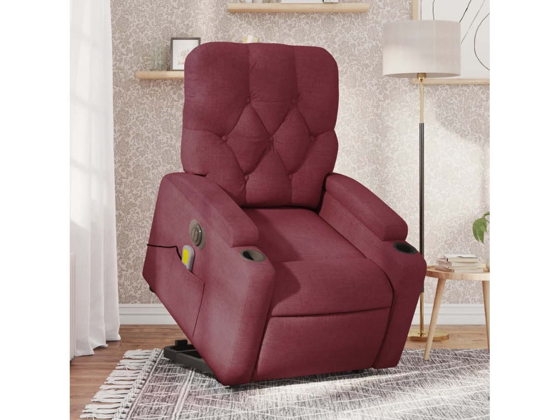 Poltrona elevatória de massagens elétrica tecido vermelho tinto
