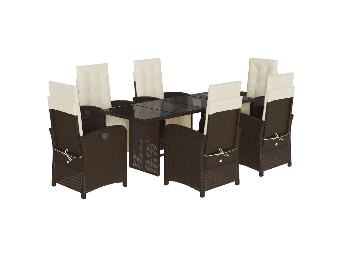 Conjunto de 7 Jantar para Jardim com Almofadões Vime Pe Castanho MAISON EXCLUSIVE