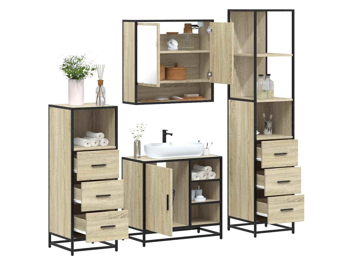 Vidaxl 4 Pcs Conj. Móveis Casa Banho Derivados Madeira Carvalho Sonoma