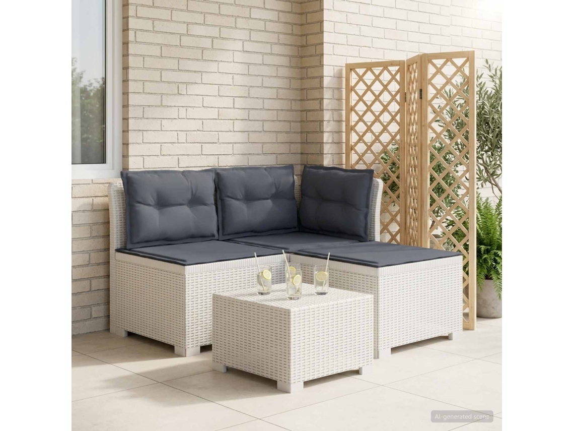 Vidaxl Sofá De Jardim 3 Lugares Com Almofadas Visual Rattan Pp Branco