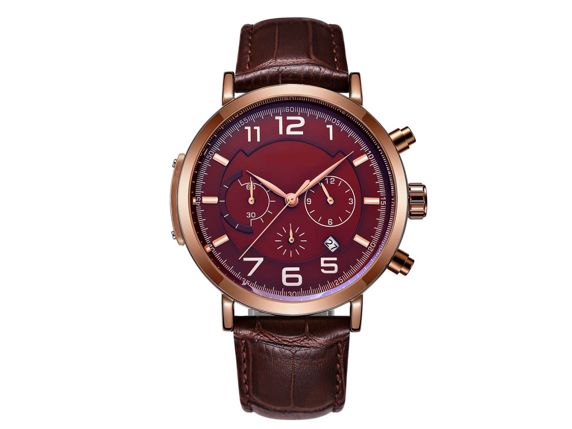 Relógio Masculino Ochstin Analógico de Quartzo com Pulseira de Couro Waterproof Café