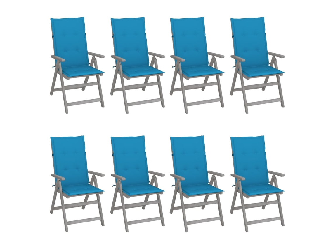 Vidaxl Cadeiras Jardim Reclináveis C/ Almofadões 8 Pcs Acácia Cinzento