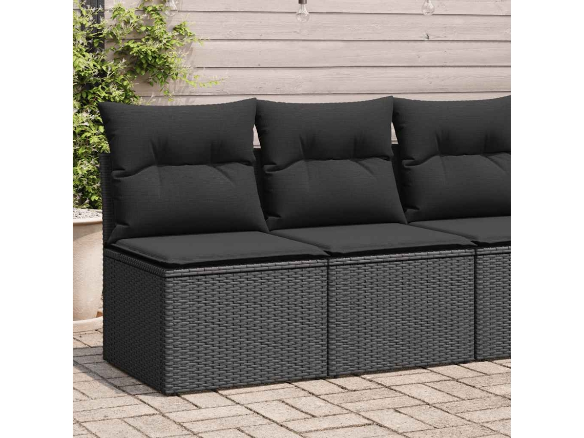 Vidaxl 2 Pcs Conjunto Sofás Jardim C/ Almofadões Vime Pe/acácia Preto