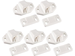 Kit Com 5-fechos De Rolo Abs Para Portas Móveis E Armários Batente Mola Ferragens Completas Instalação
