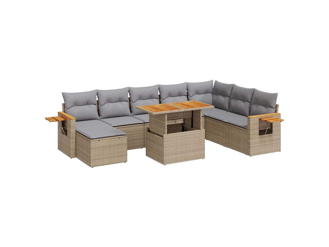 Conjunto de 9 Sofás de Jardim com Almofadões Vime Pe/acácia Bege MAISON EXCLUSIVE