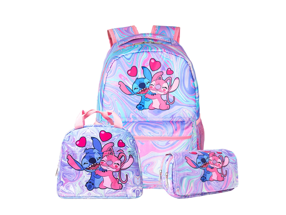 Conjunto De Três Peças De Mochilas Infantis Coloridas: Mochila Escolar Com Lancheira Térmica E Estojo, Modelo 4