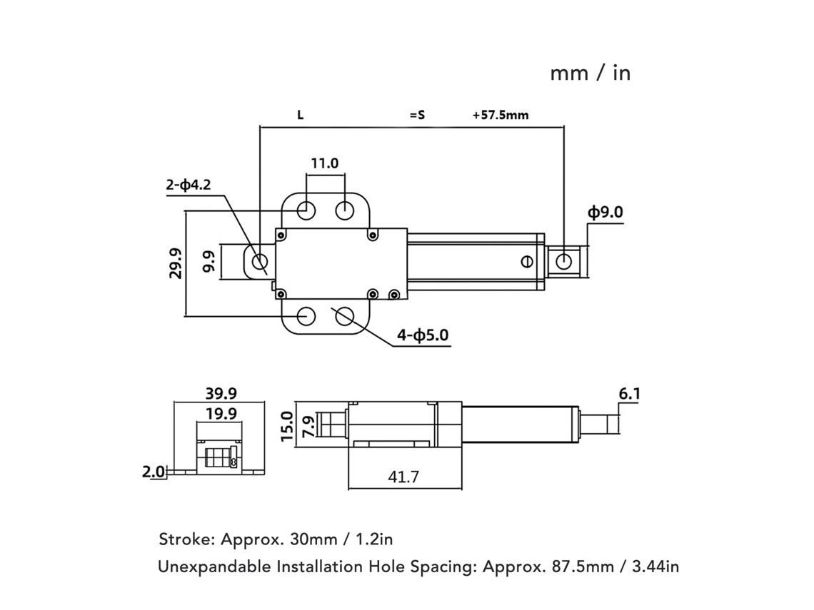 Atuador Linear Elétrico Mini 24v 20mm 20n 30mm/s