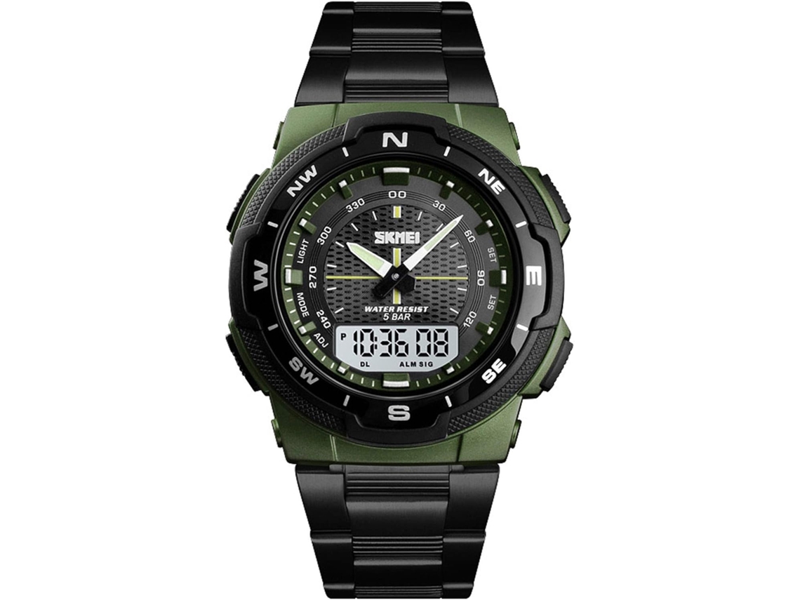 Lurelia Relógio Digital Masculino, Analógico, Visor Digital, Led, Cronógrafo, Cronómetro, Alarme, Data/calendário, Luminoso, 47 Mm, Aço Inoxidável