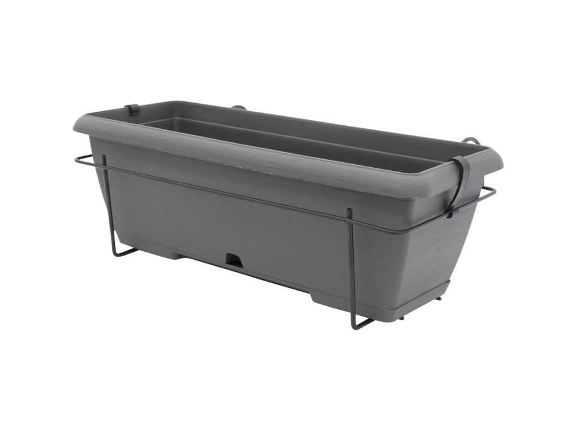 Kit de plantador com suporte de metal e bandeja integrada - GARDEN ID Teramo - Black-anth 50 cm - Efeito pedra - Reciclado/reciclável