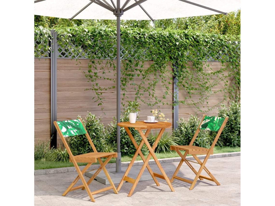 Vidaxl 3 Pcs Conjunto De Bistrô Tecido/madeira Maciça Padrão Folhas
