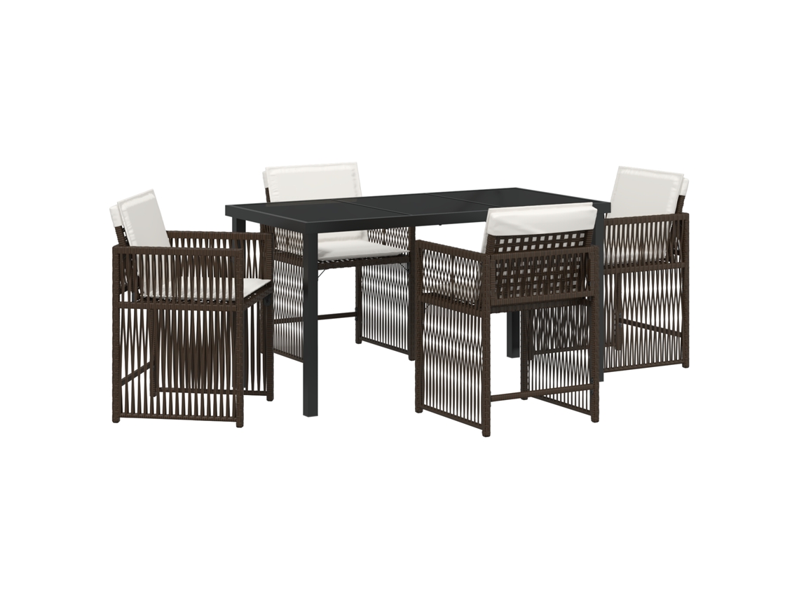 Conjunto 5 Conjunto De Jantar Para Jardim Vidaxl Castanho Vime Pe (140 X 80 X 73 Cm)