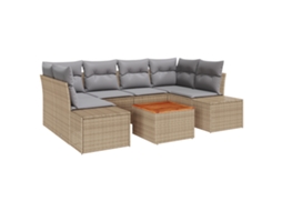 Conjunto 7 Sofá Modular De Jardim Vidaxl Bege Vime Pe (55 X 55 X 37 Cm)