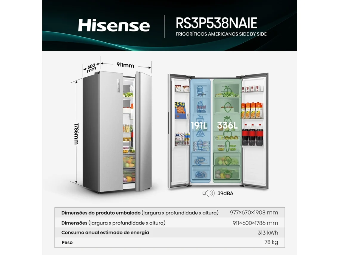 Frigorífico Americano HISENSE RS3P538NAIE (Outlet Grade B - No Frost - 178 cm - 527 L - Inox)