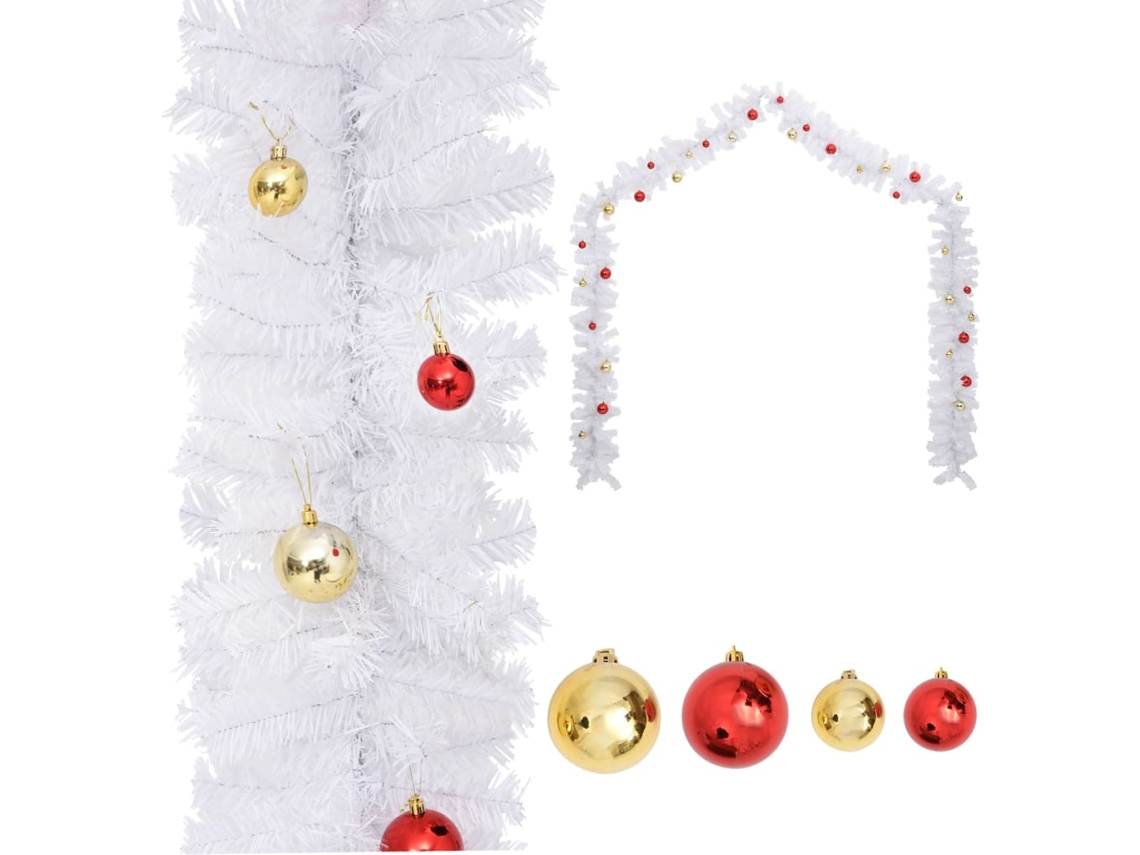 Vidaxl Grinalda De Natal Decorada Com Enfeites 5 M Branco
