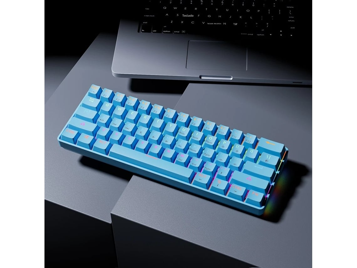 (azul) Mini Teclado Mecânico Com Rgb, Usb, Switches Vermelhos, 61 Teclas, Com Fio