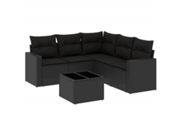 Maison Exclusive - 6 Pcs Conjunto Sofás De Jardim C/ Almofadões Vime Pe Preto