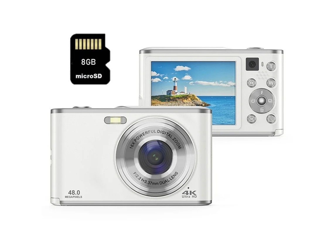 Dc306 4k Uhd 48mp Foco Automático Zoom 16x Câmera Digital Compacta De 2,8 Polegadas Para Crianças 8g Branca