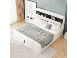 Cama Estofada VSOGA 140x200 cm com arrumação hidráulica, cabeceira ajustável, cinza, sem colchão
