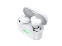 Fone Bluetooth Mini Sem Fio Em Formato De Coração Com Display De Bateria, Intra-auricular, Esporte, Cancelamento De Ruído - Branco