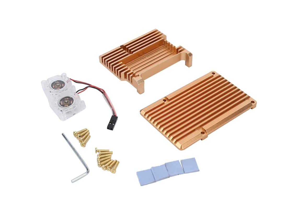 Capa de Resfriamento Raspberry Pi 4 B Ouro com Ventoinha