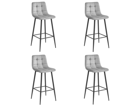 Banco Arceto Veludo Cinza Prateado / Pernas Pretas X 4 Leobert