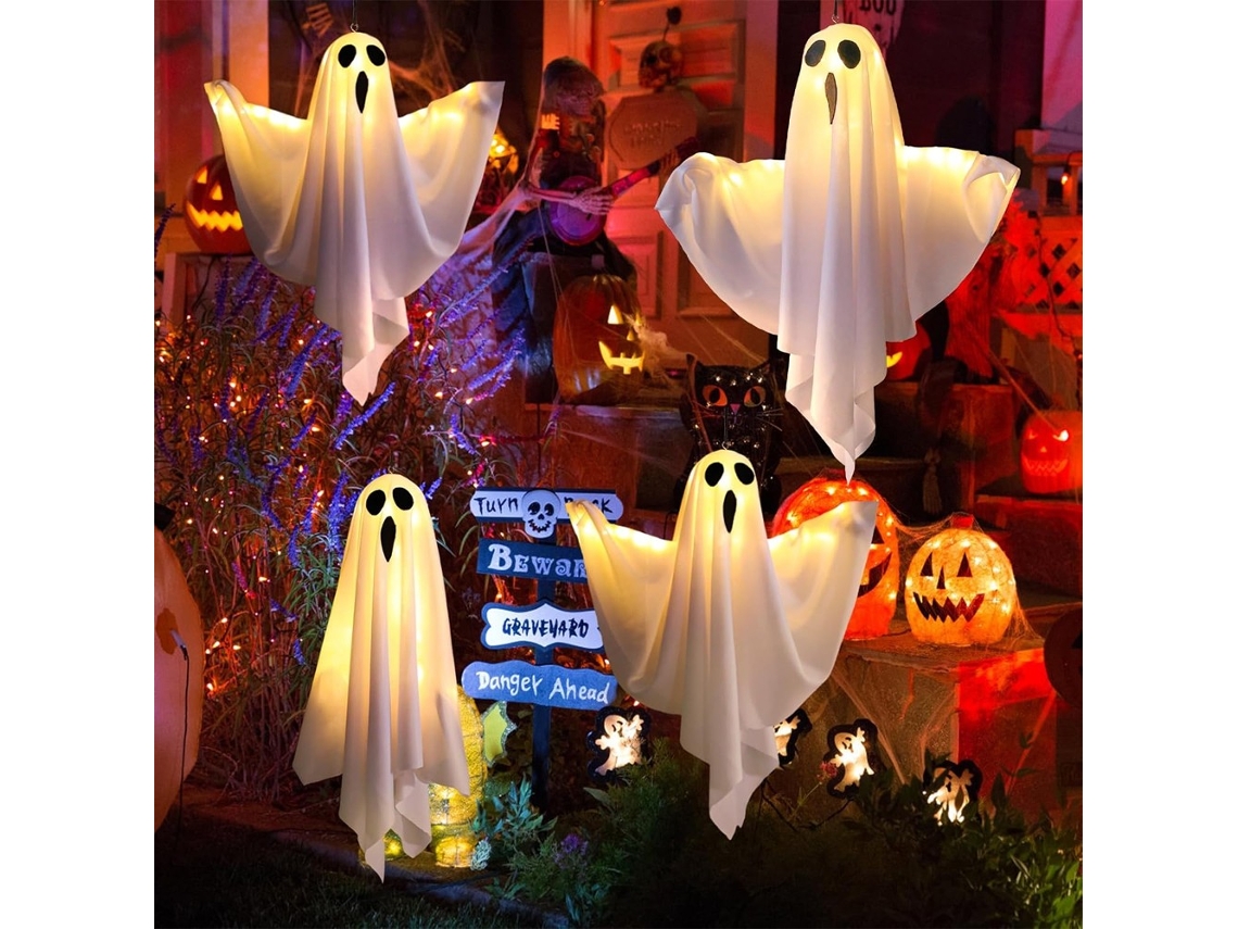 Conjunto De 4 Redes De Luzes De Led, Cor Branca, Tema De Halloween, Para Festas, Casamentos, Janelas, Árvores E Composição Sazonal