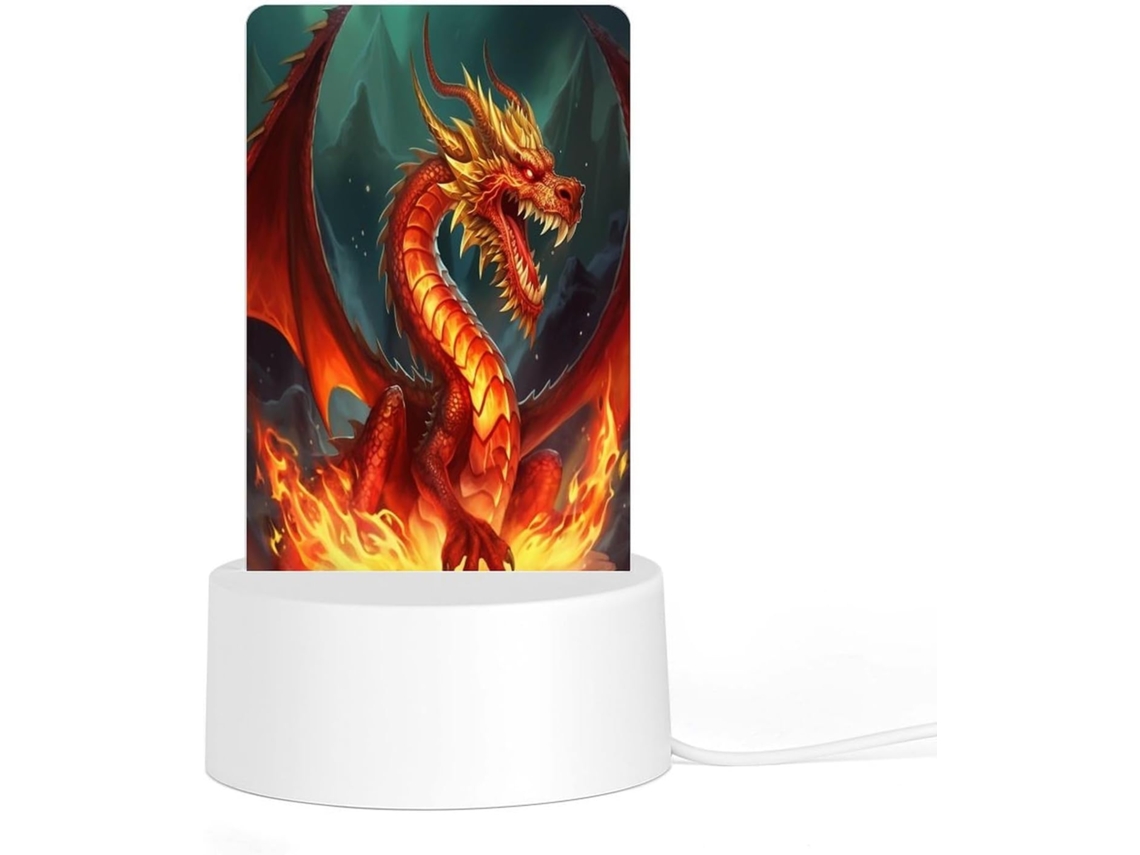 Luminária noturna LED acrílica plug and play com base de plástico, estampa do Rei Dragão de Fogo.