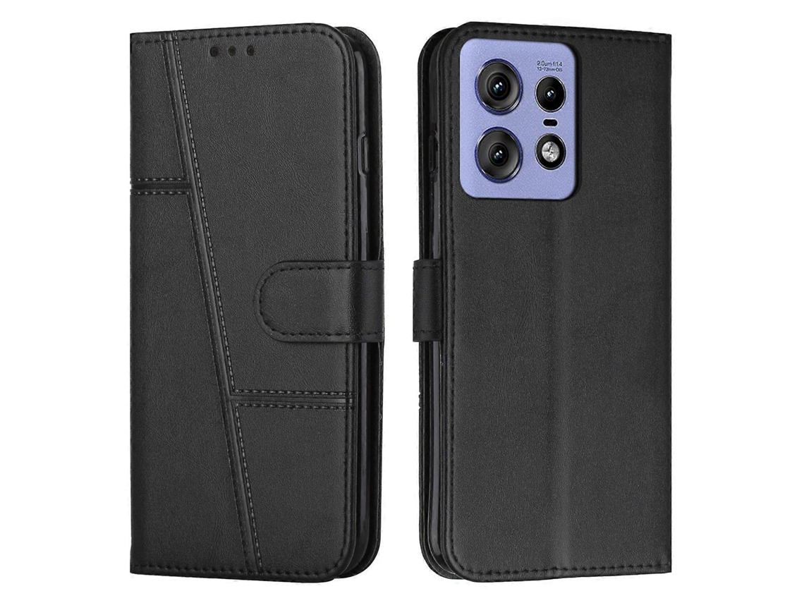Capa De Couro Com Textura De Bezerro E Fivela Para Motorola Edge 50 Pro
