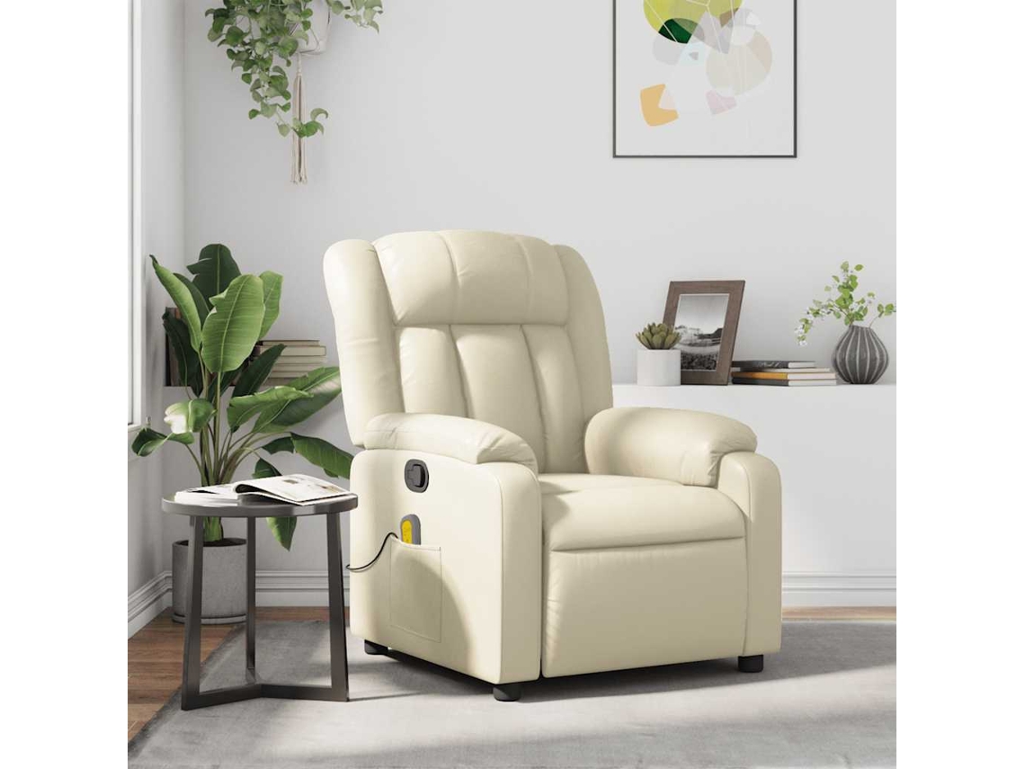 Vidaxl Poltrona De Massagens Reclinável Couro Artificial Cor Creme