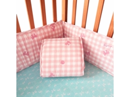 Conjunto de Protetores de Berço PANOONA 4 Peças Xadrez Rosa (2 X 132 Cm + 2 X 68,5 Cm)