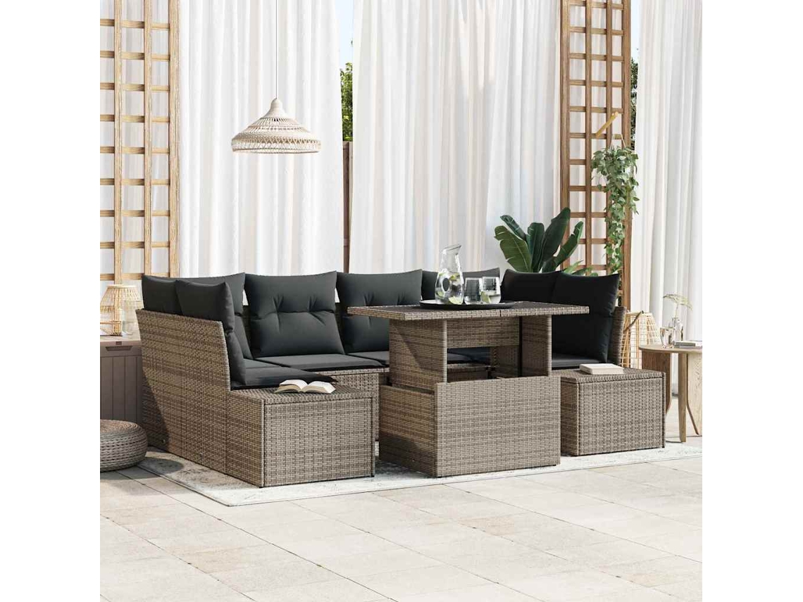 Vidaxl Conjunto De Sofá De Jardim 7 Unid. Cinzeto