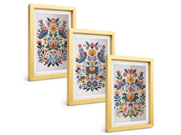 Um Conjunto De Imagens Decorativas Em Uma Moldurapadrões Florais Intensos Moldura Dourada Pinturas De Quarto Espelharte (3 Peças 20x30 Cm)