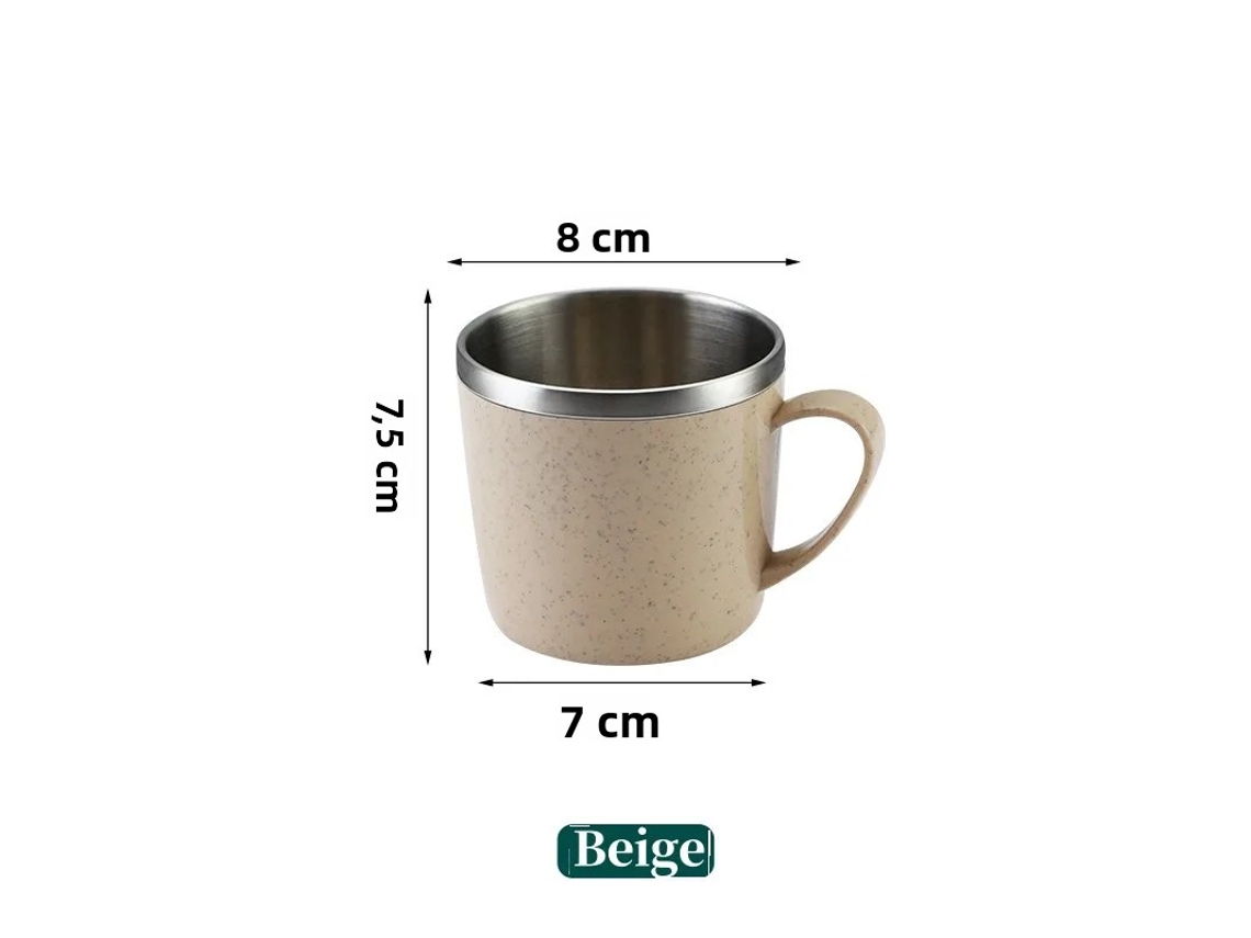 Xícara de Café com Alça de Plástico e Corpo em Aço Inoxidável Resistente Ao Calor com Parede Dupla. MDUG (bege, 220 Ml)